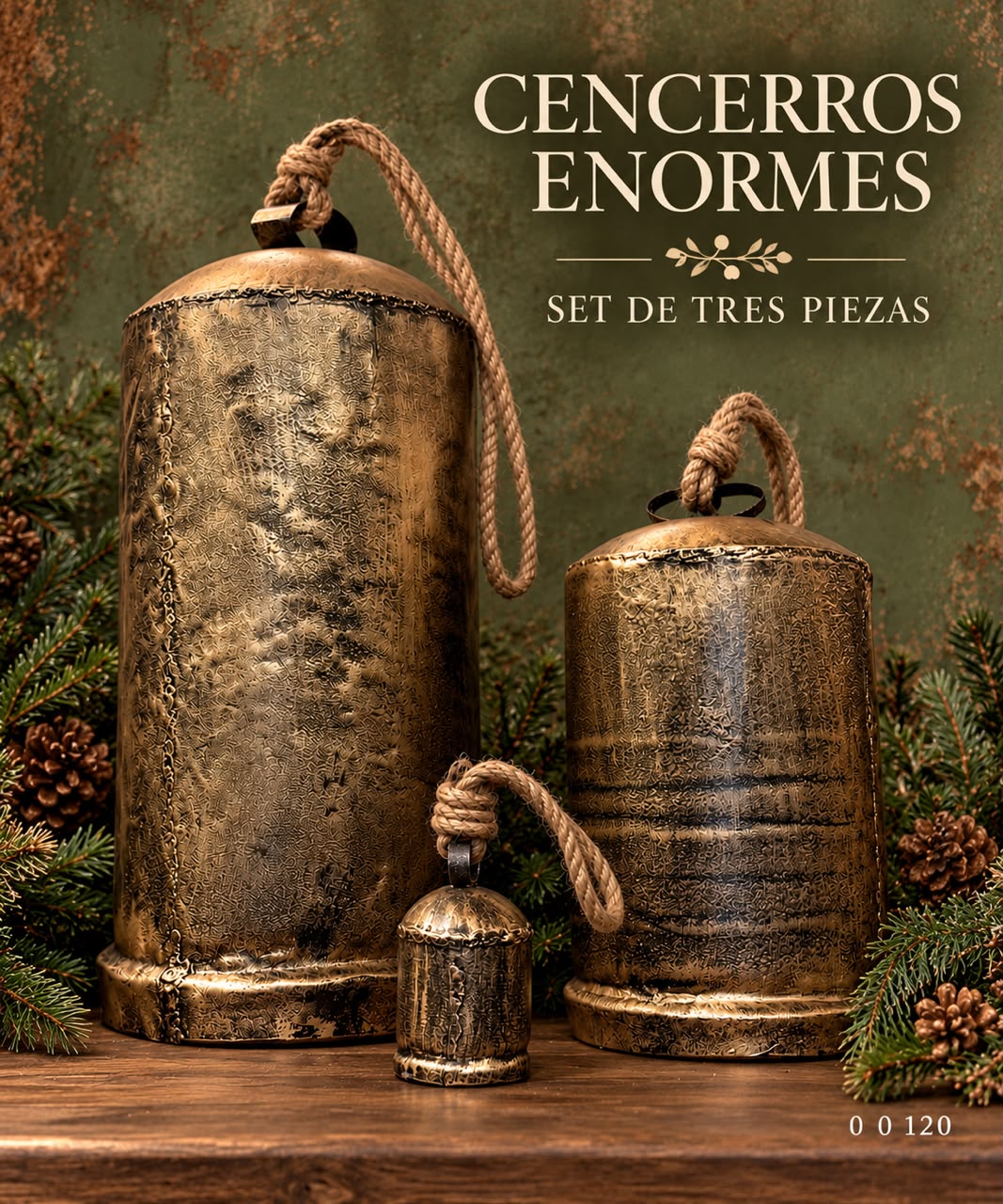 Cencerros Navideños Vintage Dorados | 10, 30 y 45 cm | RUT — Campanas & detalles