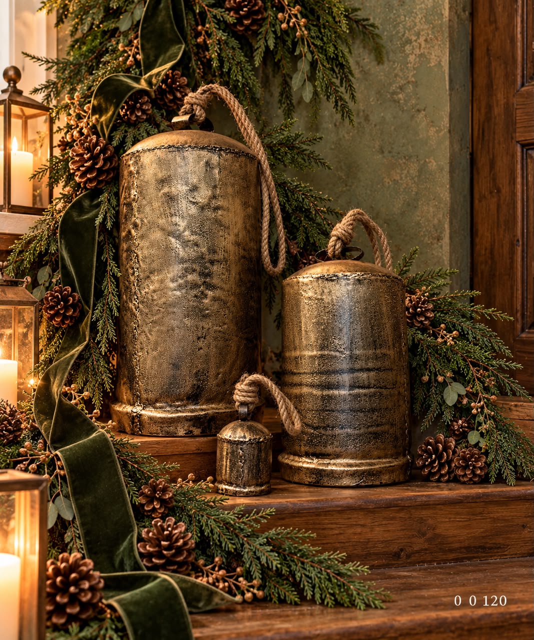 Detalle de Cencerros Navideños Vintage Dorados | 10, 30 y 45 cm | RUT